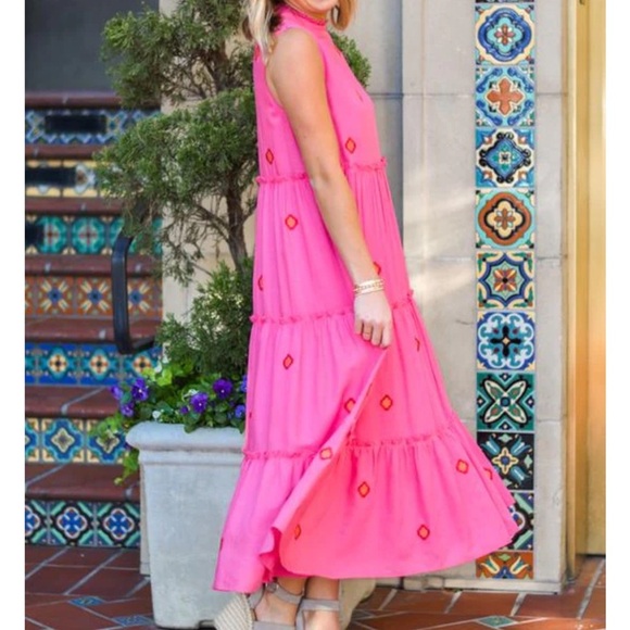 J. Marie The Evelyn Embroidered Midi Dress Pink Size Large - Picture 2 of 6